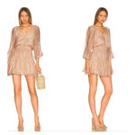 MINKPINK Revolve  Catalina Surplice Printed Mini Dress Neutral Multi Small Womens Photo 7