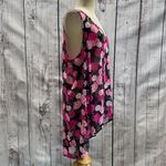 Torrid Black and Pink Rose Floral Hi Lo Semi Sheer Chiffon V-Neck Tank Top Photo 4