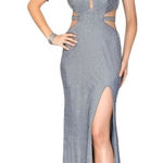 La Femme  Dress Women 00‎ Gray Gunmetal Beaded High Neck Cut Out Formal Gown Prom Photo 0