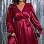 SheIn Woman’s Wrap Burgundy Red Satin Leopard animals print long sleeve Dress ~ NWTS Photo 1
