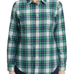 LL Bean Green Blue Plaid Cotton Poplin Button Up Shirt Size XS Photo 0