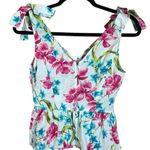 Nine West Floral Bow Tie Strap V-Neck Top- Multicolor Pink and Blue. Size XS NEW Photo 2