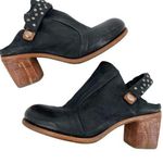 A.S.98 Black Leather Mules Silver Studded Heeled Shoes Boho Cottage EU Size 36 Photo 0