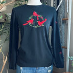 Vintage CB Casual Red Cardinal Embroidered Christmas Top – Size Small Black Photo 0