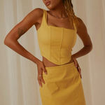 Peppermayo Exclusive Rooftop Drinks Stretch Lined Mini Skirt in Mango Size 12 Photo 0