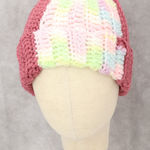 Pink Multi Color Chunky Y2K Vintage Crochet Beanie Cap Hat OS Photo 0