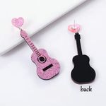 Sparkle with style: Pink guitar glitter acrylic earrings‎ Photo 3