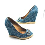 Gucci  CLASSIC BLUE DENIM MONOGRAM HORSEBIT ESPADRILLE WEDGES 37 Photo 14