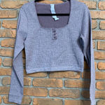 Fabletics  Womens XL‎ Top Purple Waffle Knit Cropped Long Sleeve Athletic Workout Photo 0