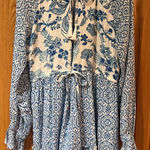 House of Harlow 1960 Boho Blue Floral Fringe Tiered Babydoll Mini Dress Small Photo 0