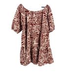 Mango MNG Woman Red Beige Animal Print Cotton Puff Sleeve Mini Dress Size 4 New Photo 3