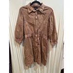 Style House XL Shirt Dress Copper Tan 3/4 Sleeve Button Front Elastic Waist Photo 1