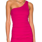 L Space x Revolve Dress Womens X Small Pink Alana One Shoulder Ruched Mini Size XS Photo 0
