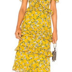 Tularosa Lily Midi Dress Tiered Ruffle Yellow Floral size XS Off Shoulder Garden Photo 0