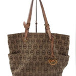 Michael Kors Large Tote Shoulder Bag Brown Leather and Jacquard Logo Print Photo 0