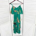 Lulus Romantic Love Floral Chiffon Ruffle Cold Shoulder Midi Dress Green XS Photo 10