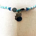 Blue and white beaded cat pendant necklace Photo 1