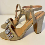 Audrey Brooke  Open Toe Ankle Strap Block Heel Sandals Embellished Tan Grey 7.5 Photo 0
