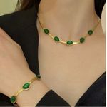 18K Gold Plated green Emerald Necklace SET Stainless Steel womens jewelry green Photo 12