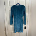 GOBLES Green Velvet Bodycon Dress L Long Sleeve Square Neck Mini Blue Size L Photo 3