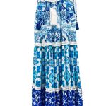 Rococo Sand Oriental Labyrinth Printed Sleeveless Tassel Lace Tiered Maxi Dress Blue Size XS Photo 12