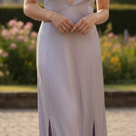 PromGirl Ark NC by Waverly Maxi Satin Dress Size Small Lavender Elegant Gown NWT Photo 0