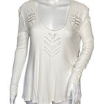 Free People Shirt Womens Small White Scoop Laser Cut Textured Neutral Edgy Photo 0