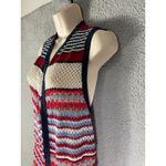 Red White Blue‎ Boho Striped Knit Fringe Vest Women’s M Open Front Layering Size M Photo 5