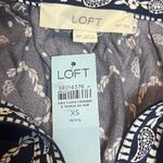 Loft Petites Navy White Paisley Print Blouse XS Petite Long Sleeve Photo 5