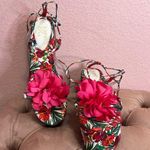 Lady Go Diva Floral Ankle Wrap Platform Sandals. Size 8 Pink Photo 1
