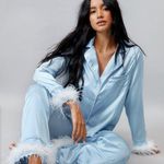 Nasty Gal Something blue embroidered feather pajama set, worn once Photo 0