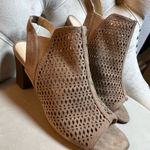 Liz Claiborne Liz‎ Claiborne Brown Peep-Toe Heeled Boots Photo 0