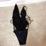 SheIn Black One Piece Swimsuit with Plunging V-neck and Criss-Cross Straps Photo 3