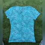 Kuhl  Meridian Teal Floral Burst Front Notched Burnout Cotton Blend Top, Size S Photo 1
