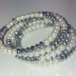 Elegant Faux Pearl and Dark Gray Black Beaded Boho Wrap Bracelet White Photo 4