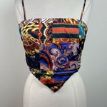 Papaya  Black Gold Orange Paisley Geometric Bandeau Crop Top Women Large Photo 0