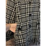 For Cynthia  jacket Fringe Sz M Houndstooth Hooded Pockets Black White Classic Photo 4