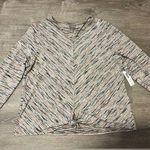 Chico's Swimming Spacedye Mittered Tie Front V Neck Top Mocha Latte Size 3/XL NWT Photo 0