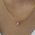 Pink Heart Necklace Cz Necklace Paperclip Chain Gold Chain Necklace Photo 4