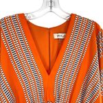 Taylor Stripe Print Orange Fit and Flare Dress Elbow Sleeve V Photo 4