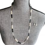 Beaded Necklace Earrings Set Glass Pearls Statement Gift Formal Elegant Wedding Blue Photo 0