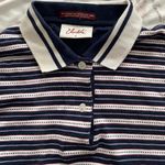 Elandale 100% cotton striped white blue embroidered logo golf polo shirt, size S Photo 9