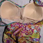 Vtg 1990s Beach Bay Bright Purple Yellow Paisley Floral Ruched Nylon Swimsuit 12 Photo 3