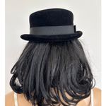 Vintage 50's French Black Velvet Cocktail Hat with Ribbon band retro veil style Photo 3