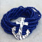 Navy Blue Nautical Hammered Anchor Bracelet Photo 0
