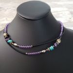 Vintage Necklace Beaded Purple, Blue, Black, Silver Tone (Can Be Layered) Photo 0