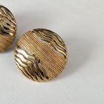 Trifari Vintage Clip On Earrings Gold Tone Circle with Wavy & Line Design Large Photo 2