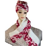 Handmade Crochet Hat & Scarf Set Cozy & Stylish. Brand new white, pink and red Photo 0