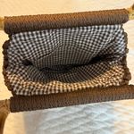 Vintage Brown Macrame Crochet Boho Handbag Purse Bamboo Handles Gingham Lining Photo 6