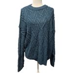 Free People  Fisherman Cable Knit Sweater – Teal Blue – Women's M (Oversized Fit) Photo 1